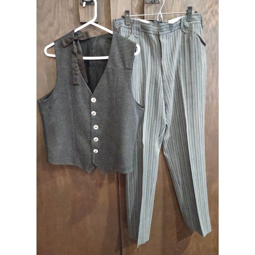 Western Dress Vest Pants Set Metallic Equestrian Black Waistcoat Mens Medium 32